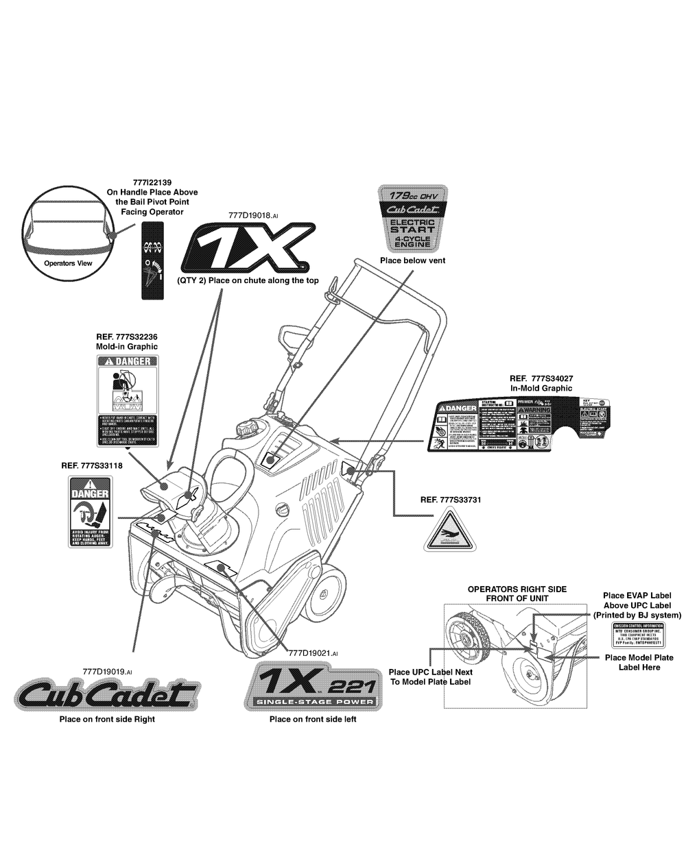 Label Map 31as2s5d710 Diagram and Parts List for 1X221HP (31AS2S5D710-31AS2S5D756)(2015) Cub Cadet Snow Blower